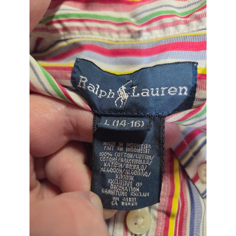Ralph Lauren Kids Boys L 14-16 Multi Color Striped Button Down Shirt Long Sleeve